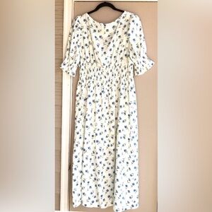 SHEIN White Floral Puff Sleeve Maxi Dress